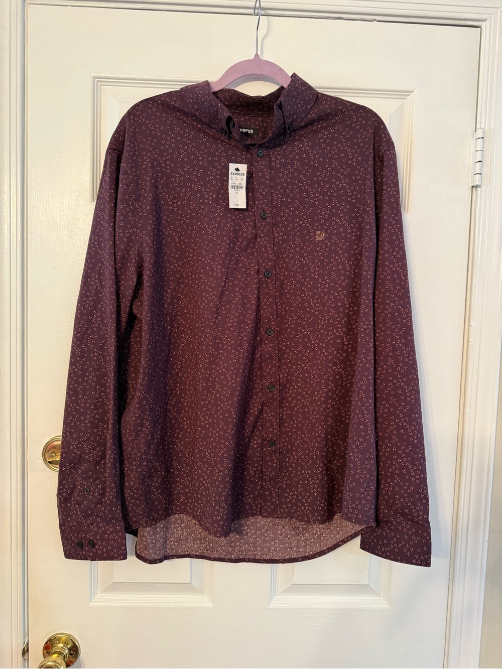 Express Men's Burgundy Micro-Print Button-Down Shirt